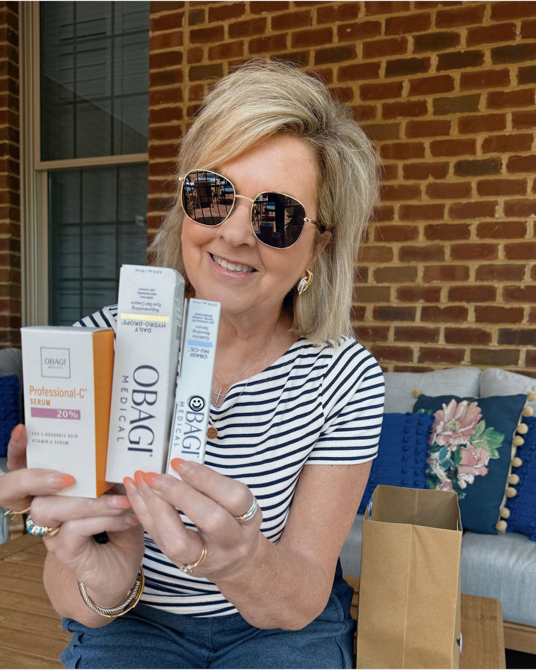 Tania Stephens holding Obaji skincare products from the Amazon Prime Day Sale